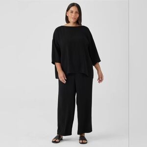 Eileen Fisher Silk Straight Leg Flat Front Side Zip Flowy Pants Black Size 3X